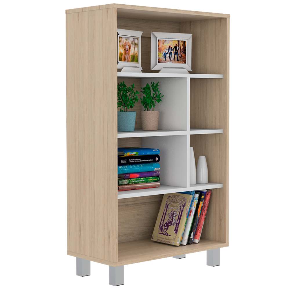 Biblioteca Bellagio Rovere y Blanco 60x101cm con Seis Compartimientos - Bibliotecas | Bylmo