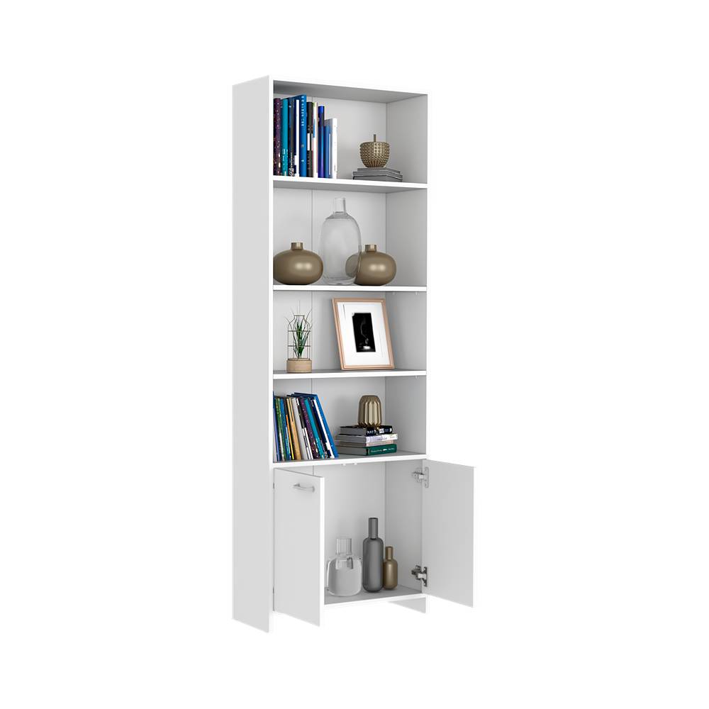 Biblioteca Lisa Blanco 63x180cm con Cuatro Compartimientos y con Un Cajón - Bibliotecas | Bylmo
