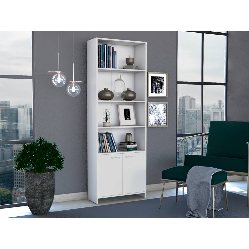 Biblioteca Lisa Blanco 63x180cm con Cuatro Compartimientos y con Un Cajón - Bibliotecas | Bylmo