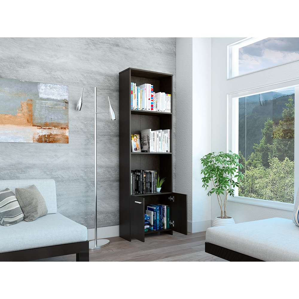 Biblioteca Lisa Easy Wengue 55 cm con Entrepaños y Puertas - Bibliotecas | Bylmo