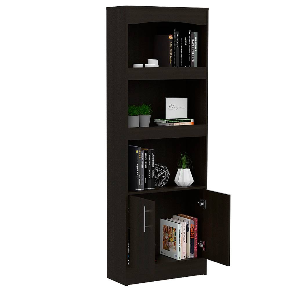 Biblioteca Simma Wengue 63.2x180.6cm con Tres Compartimientos y con Un Cajón - Bibliotecas | Bylmo