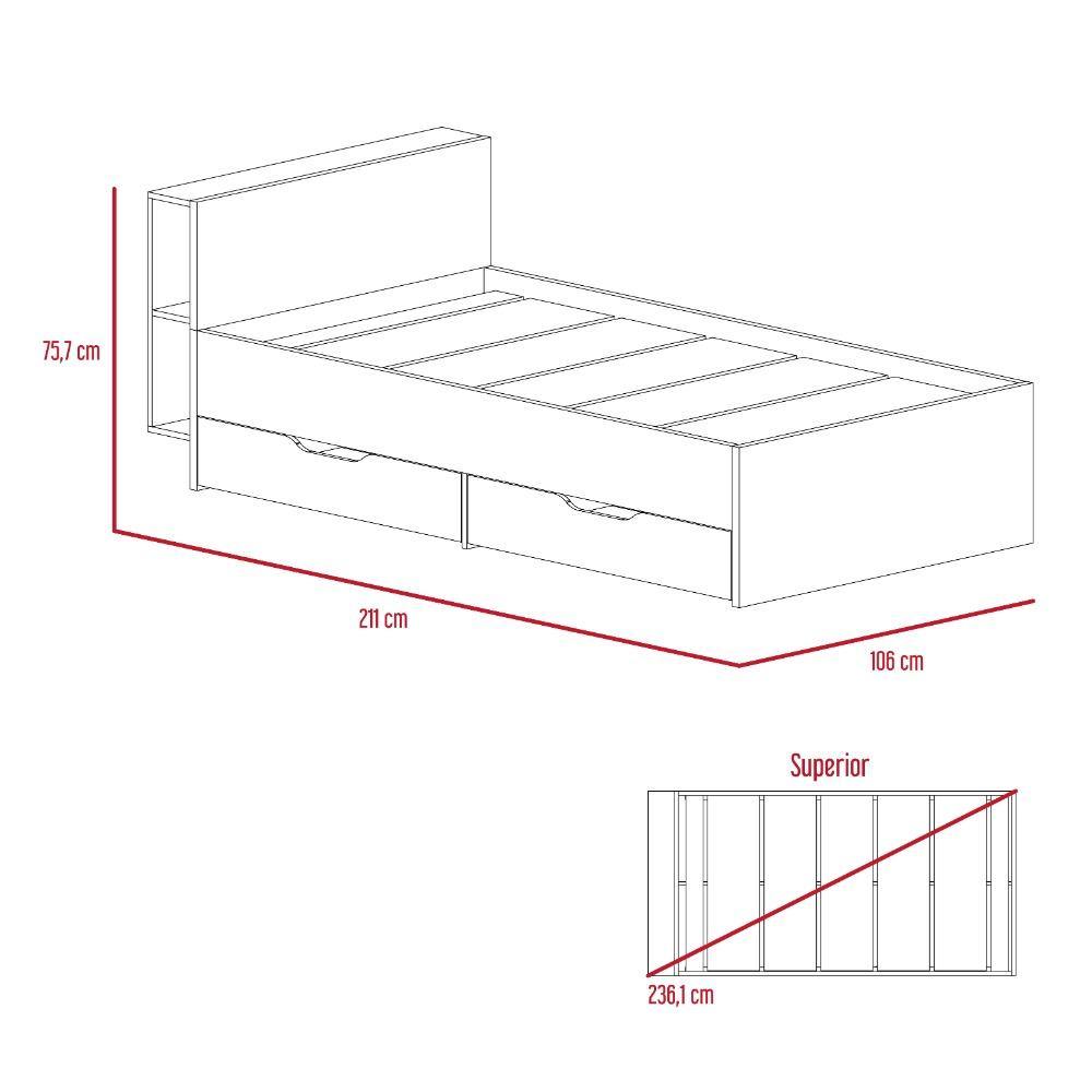Cama Taipei Sencilla 100 cm Caramelo con Dos Cajones y Entrepaños - Camas | Bylmo