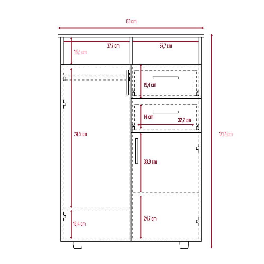 Closet Ponova Coñac 83 cm con Dos Puertas y Dos Cajones - Closets | Bylmo
