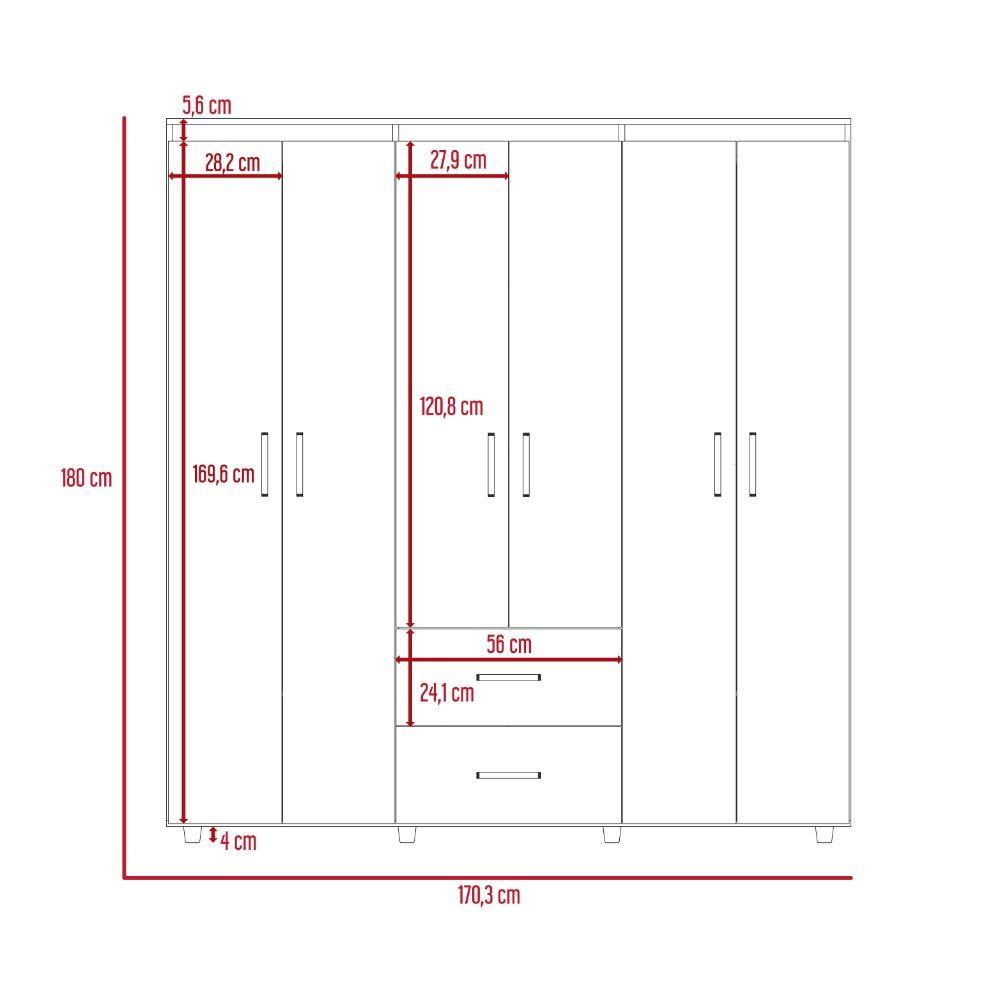 Closet Bariloche Pekan 170 cm con Seis Puertas y Dos Cajones - Closets | Bylmo