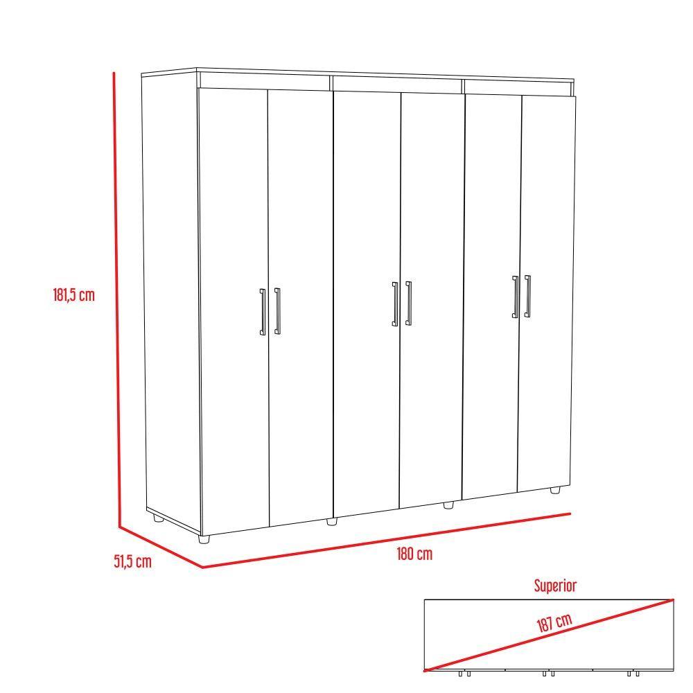 Closet Amatista Rovere 180 cm con Seis Puertas Y Dos Cajones - Closets | Bylmo