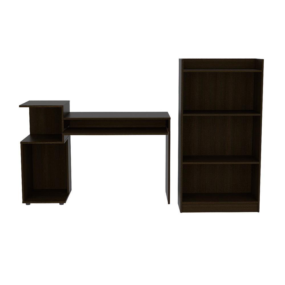 Combo Escritorio y Biblioteca Atlanter Wengue 120x81.5cm sin Cajones y con Organizador de Libros - Escritorios y Archivadores | Bylmo