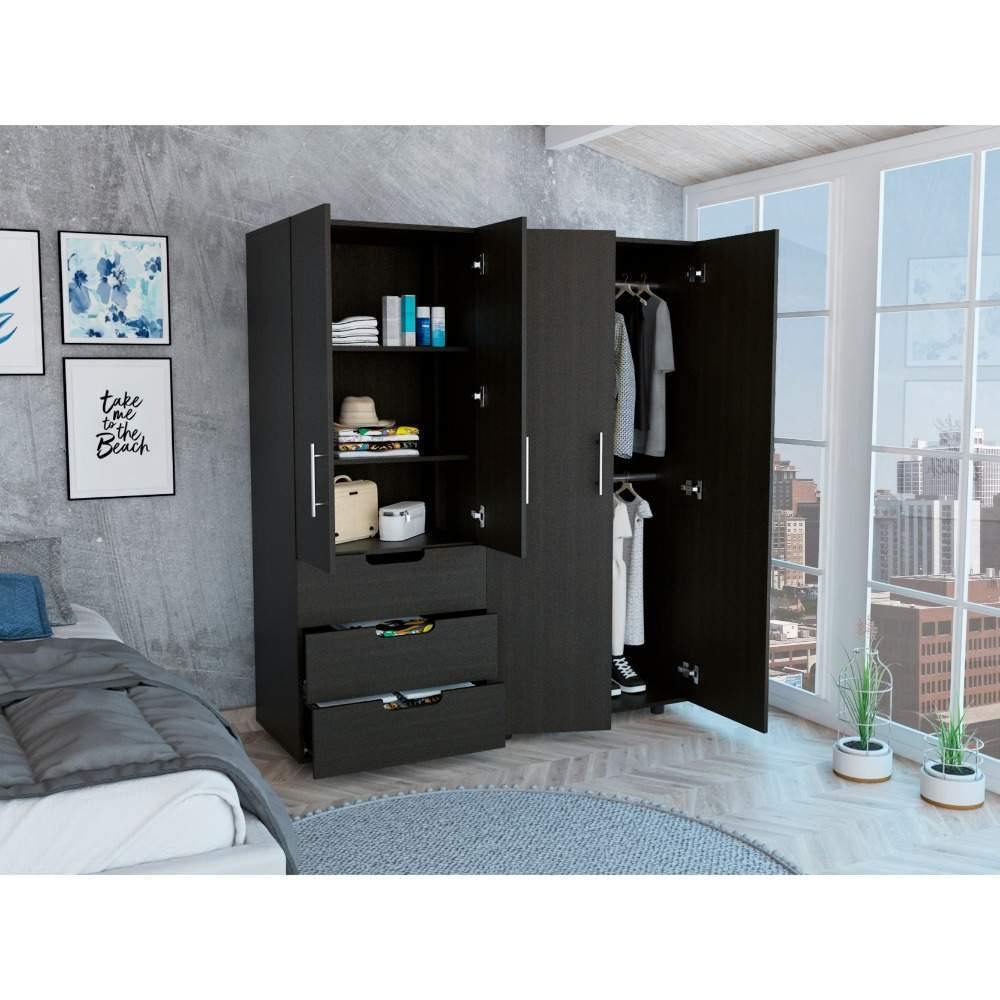 Closet Magno Wengue 140 cm con Cuatro Puertas y Tres Cajones - Closets | Bylmo