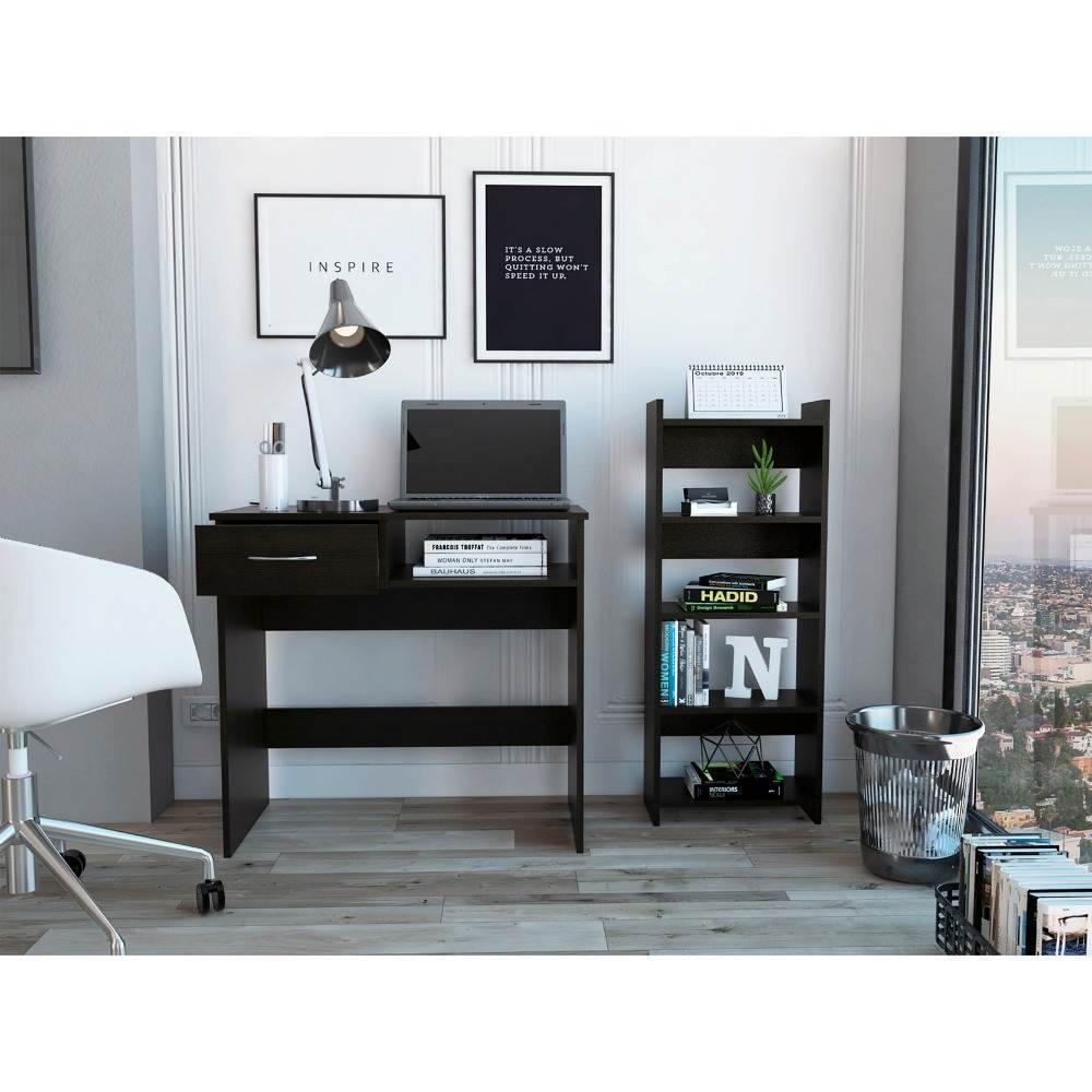 Combo Escritorio y Biblioteca Office Vizcaya Wengue 80x75.5cm Con Un Cajón y con Organizador de Libros - Escritorios y Archivadores | Bylmo