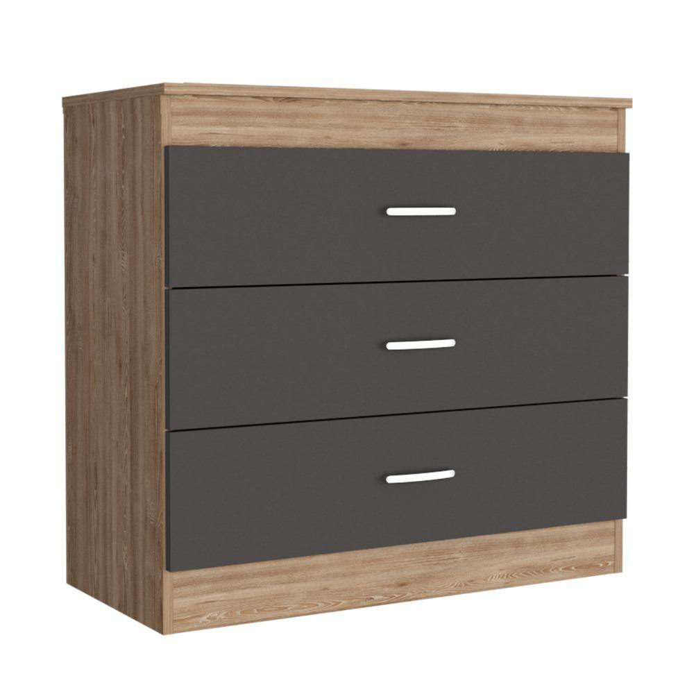 Cómoda Melia Miel y Plomo 80 cm con Tres Cajones - Cajoneras | Bylmo