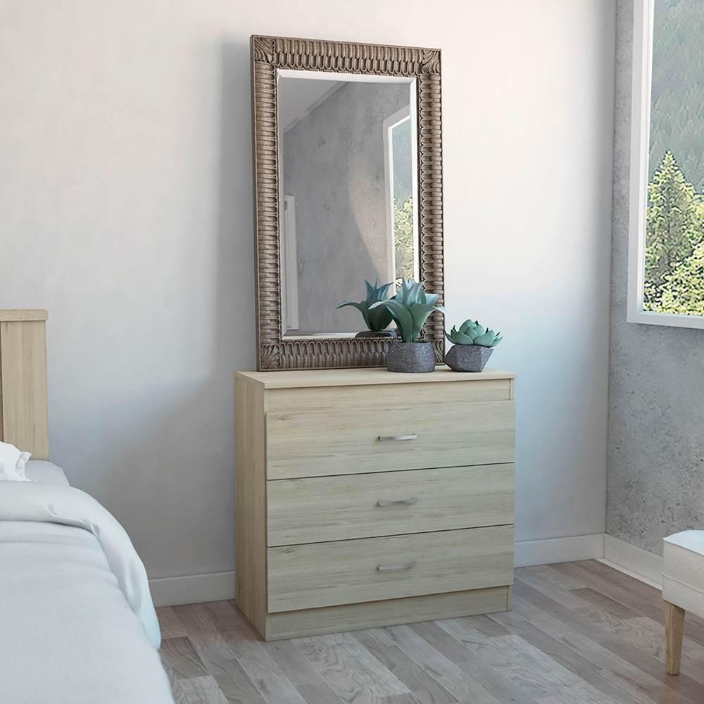 Cómoda Melia Rovere y Blanco 80x75cm De Tres Hileras con Tres Cajones y con Espacio para TV - Cajoneras | Bylmo