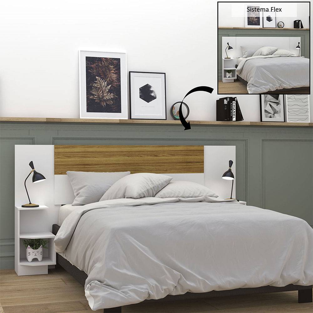 Cabecera Ajustable Seny Doble 140 cm Blanco y Cafe con Mesas de Noche - Camas | Bylmo
