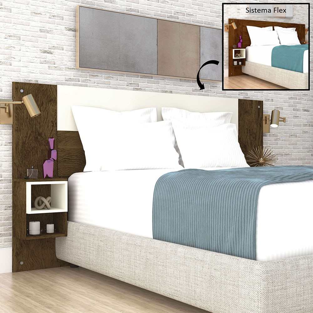 Cabecero Extendible Líbano Sencilla 100 cm a Doble 140 cm Marrón con Blanco con Mesas de Noche - Camas y Cabeceros | Bylmo