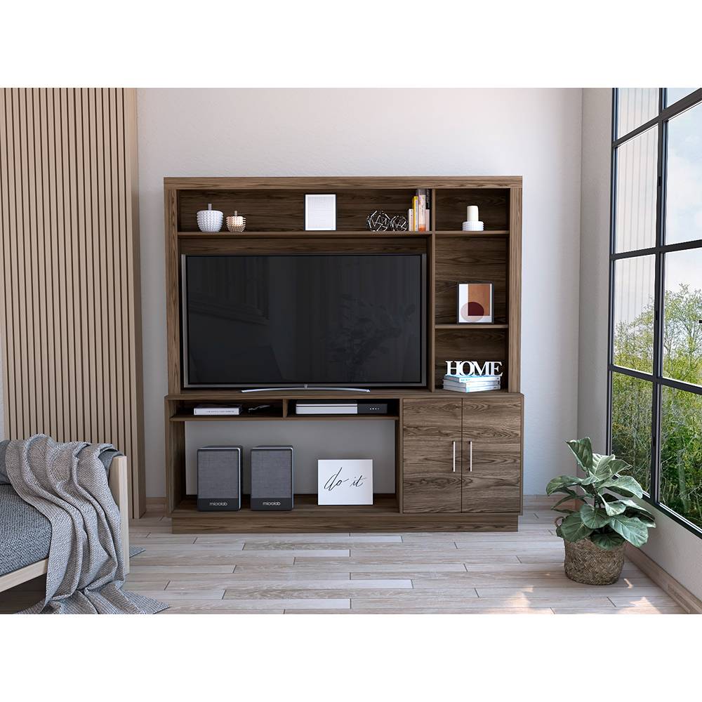 Centro de Entretenimiento Cantabria Coñac 180x180cm Para TV Hasta 55 Pulgadas con Un Cajón - Muebles para TV | Bylmo