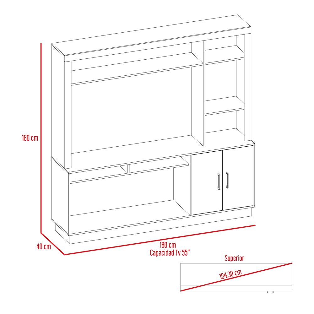 Centro de Entretenimiento Cantabria Coñac 180x180cm Para TV Hasta 55 Pulgadas con Un Cajón - Muebles para TV | Bylmo