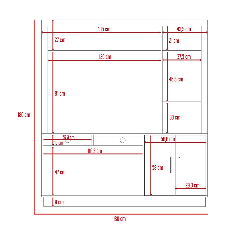 Centro de Entretenimiento Cantabria Coñac 180x180cm Para TV Hasta 55 Pulgadas con Un Cajón - Muebles para TV | Bylmo