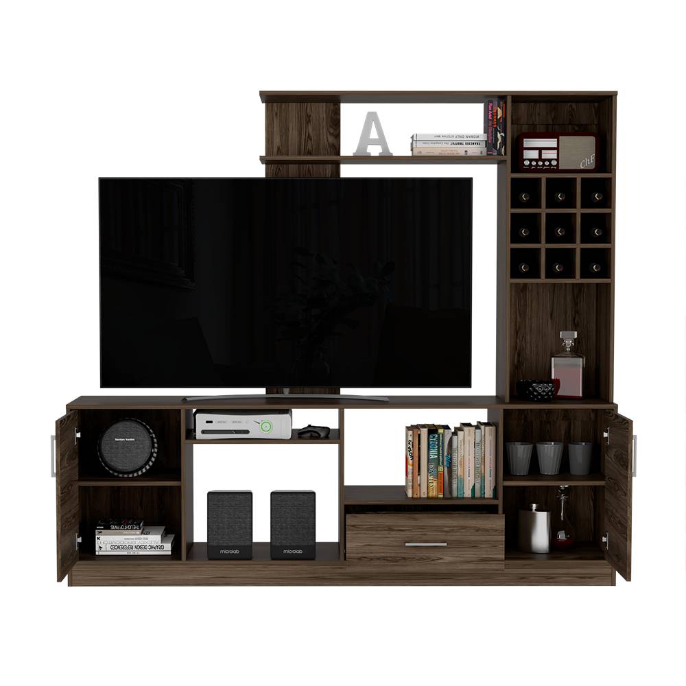Centro de Entretenimiento kava Coñac 200x180.7cm Para TV Hasta 60 Pulgadas con Dos Cajones - Muebles para TV | Bylmo