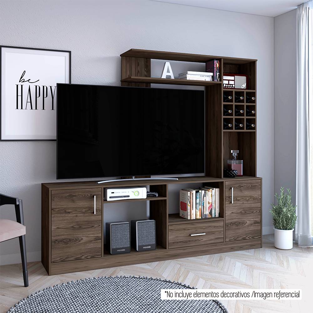 Centro de Entretenimiento kava Coñac 200x180.7cm Para TV Hasta 60 Pulgadas con Dos Cajones - Muebles para TV | Bylmo