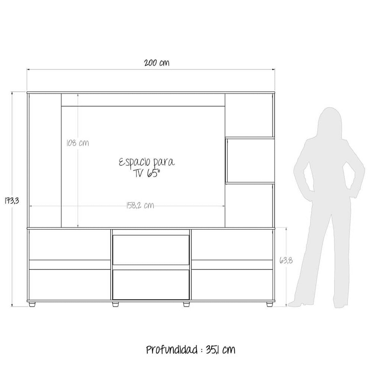 Centro de Entretenimiento Wengue 200x173.3cm Para TV Hasta 65 Pulgadas con Dos Cajones - Muebles de TV | Bylmo