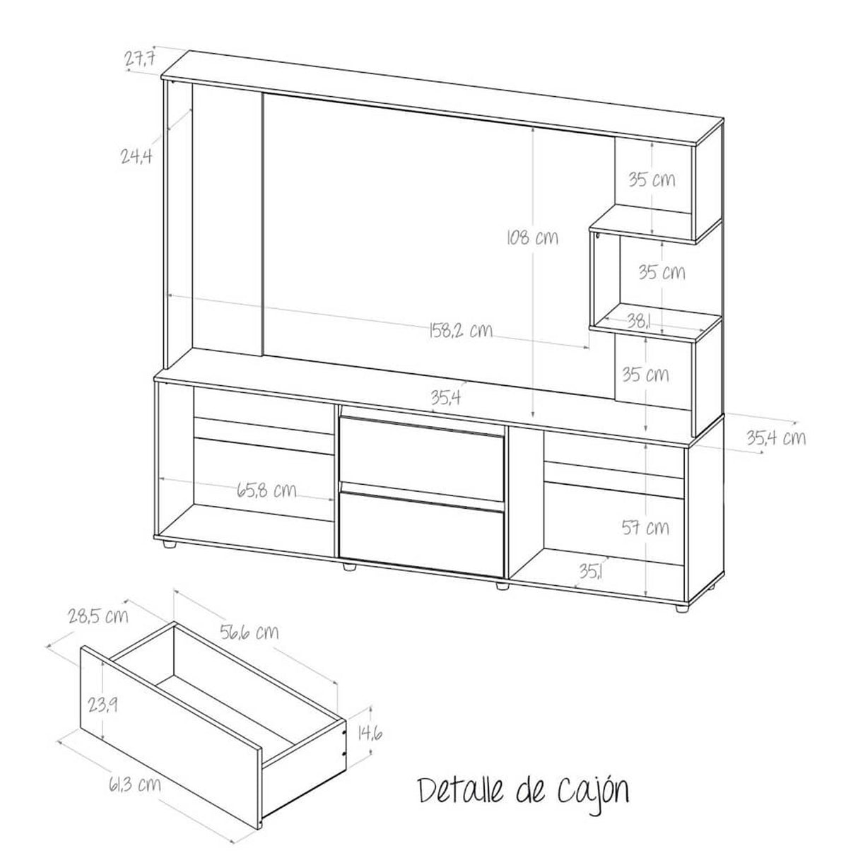 Centro de Entretenimiento Wengue 200x173.3cm Para TV Hasta 65 Pulgadas con Dos Cajones - Muebles de TV | Bylmo