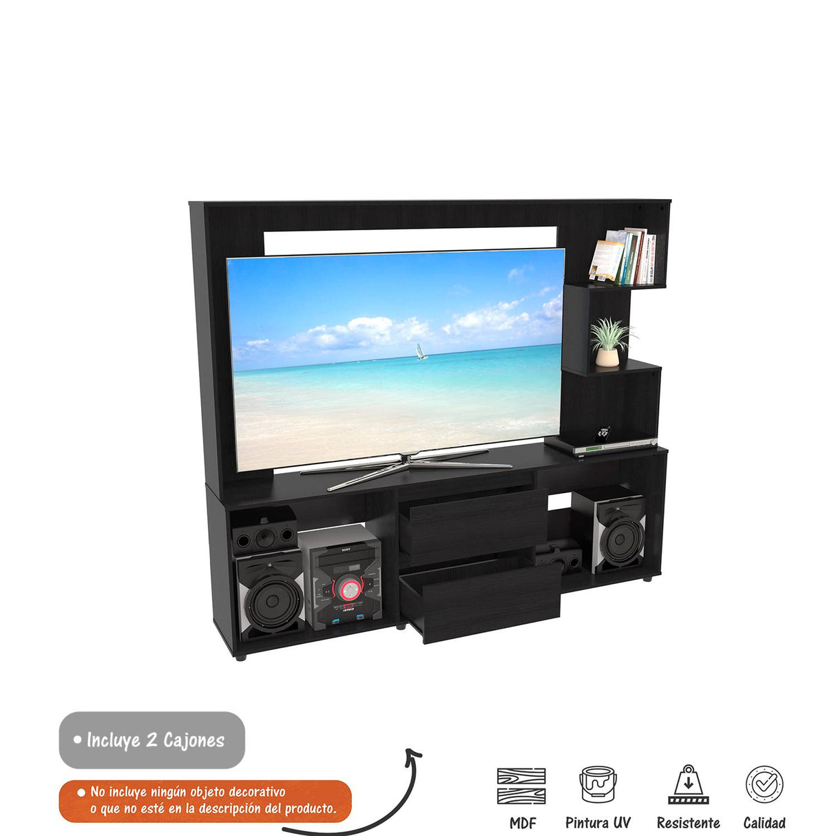 Centro de Entretenimiento Wengue 200x173.3cm Para TV Hasta 65 Pulgadas con Dos Cajones - Muebles de TV | Bylmo