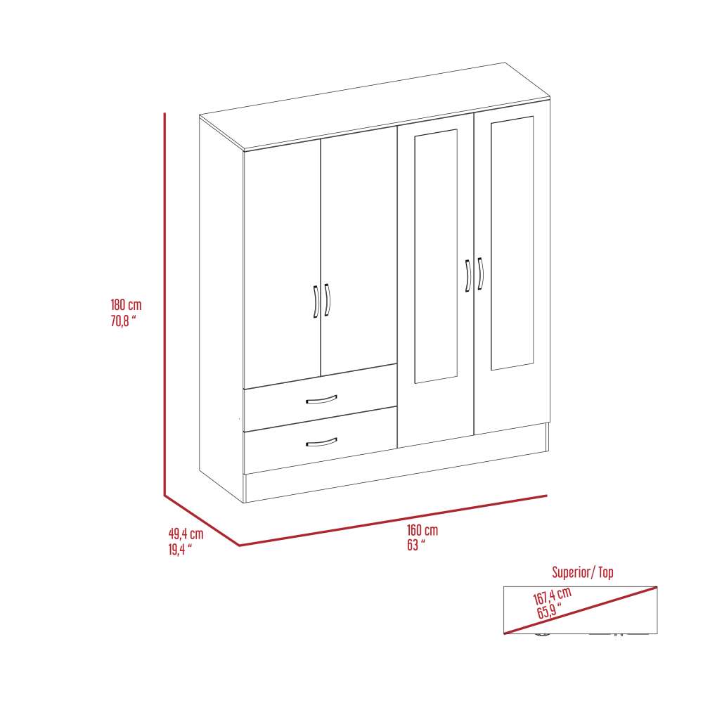 Closet Bolton Wengue 120x180.6cm con 2 Cajones con 4 Entrepaños con Espejo - Closets | Bylmo