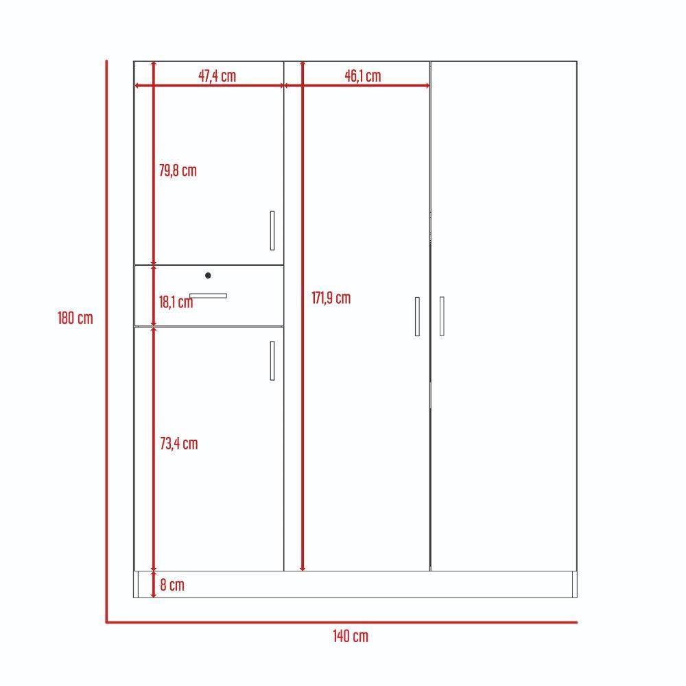 Closet Antartic Wengue 140 cm con Cuatro Puertas y Un Cajón - Closets | Bylmo