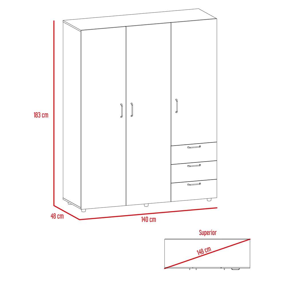 Closet Arizona Bellota 140x183cm con 3 Cajones con 3 Entrepaños - Closets | Bylmo