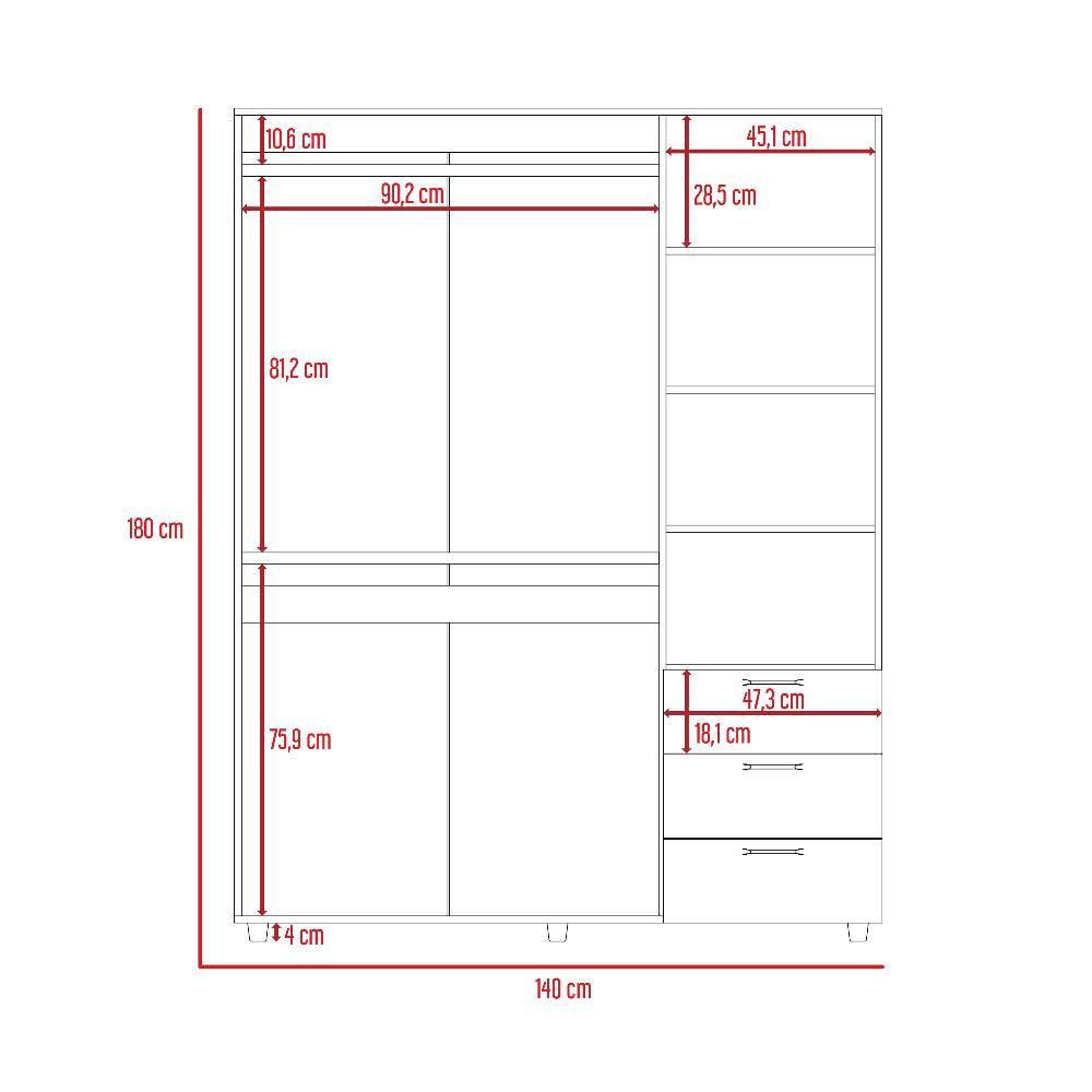 Closet Arizona Coñac 140 cm con Tres Puertas y Tres Cajones - Closets | Bylmo