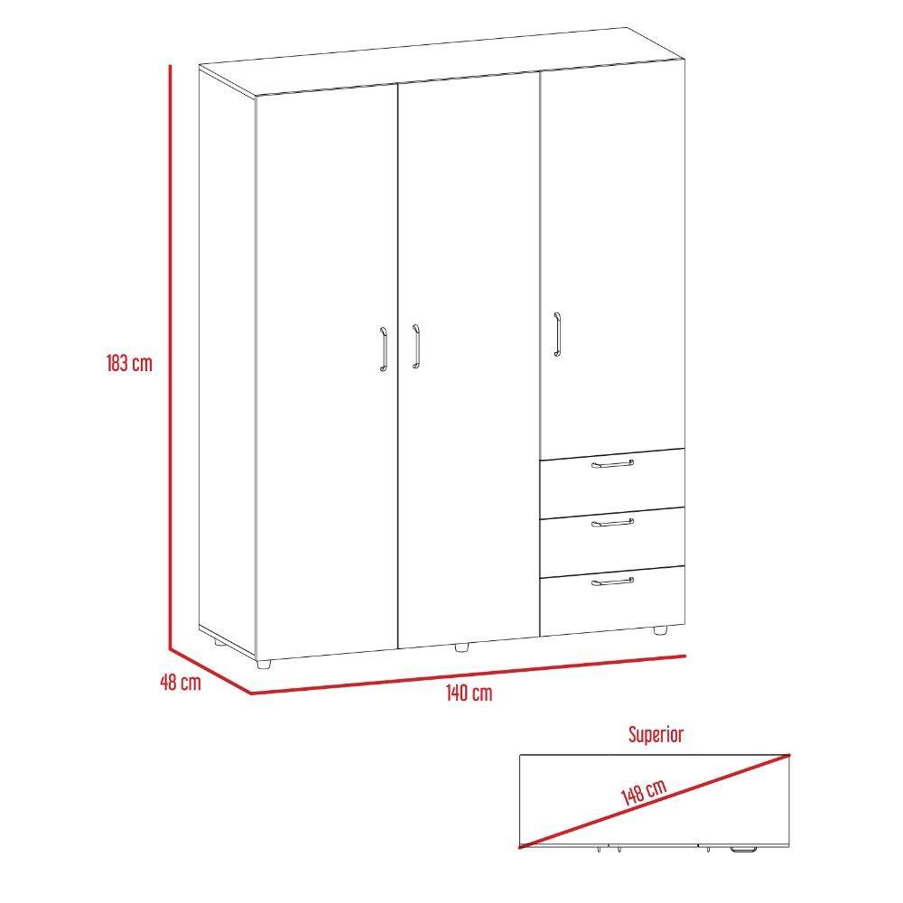 Closet Arizona Rovere 140x183cm con 3 Cajones con 3 Entrepaños - Closets | Bylmo