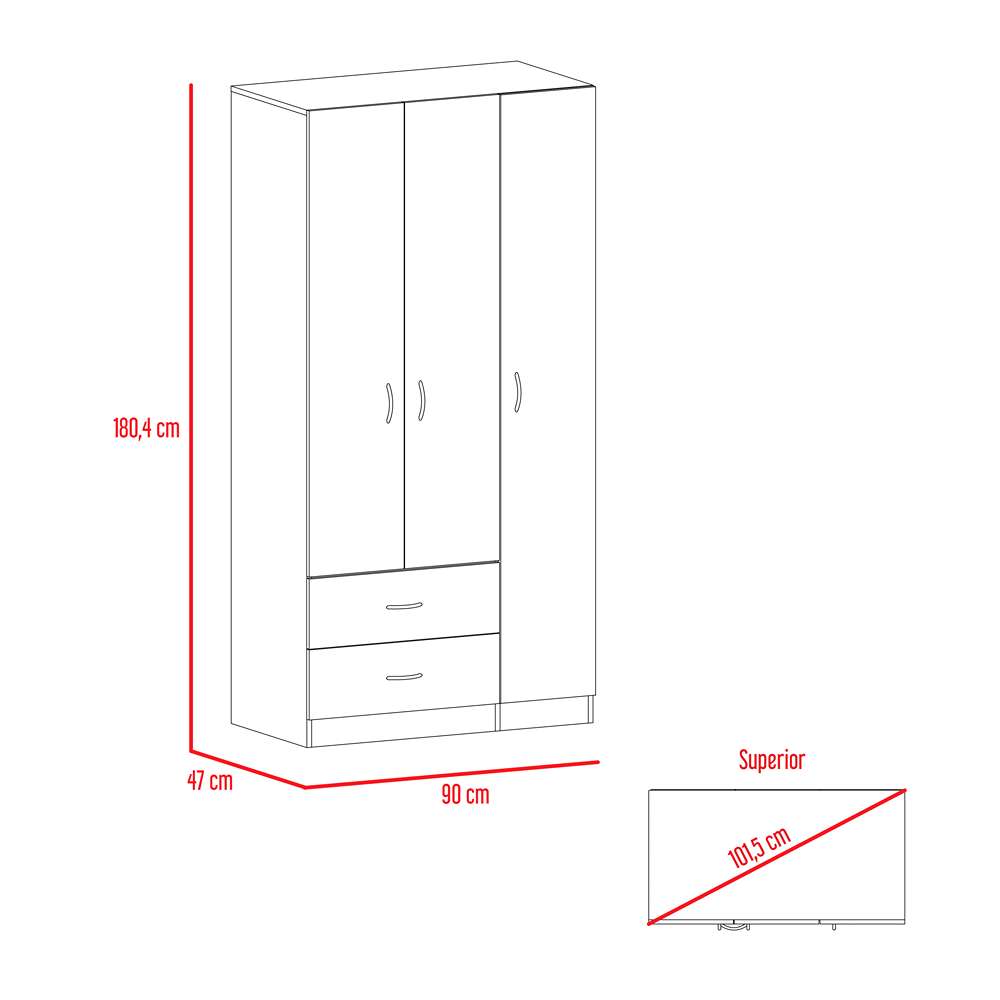 Closet Austral Bellota 90x180cm con 2 Cajones con 3 Entrepaños - Closets | Bylmo