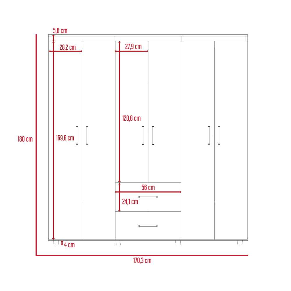 Closet Bariloche Macadamia 170x180cm con 2 Cajones con 4 Entrepaños - Closets | Bylmo