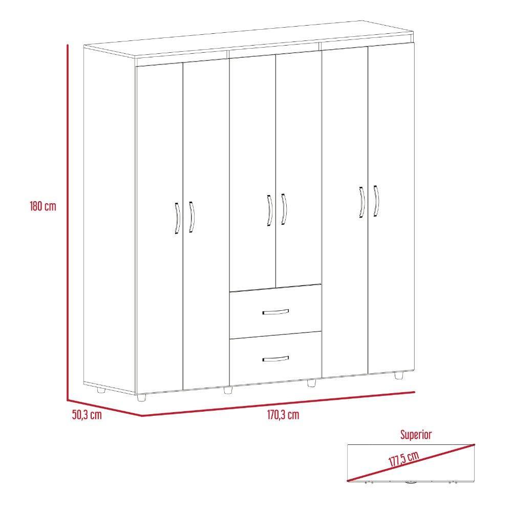 Closet Bariloche Ceniza 170 cm con Seis Puertas y Dos Cajones - Closets | Bylmo