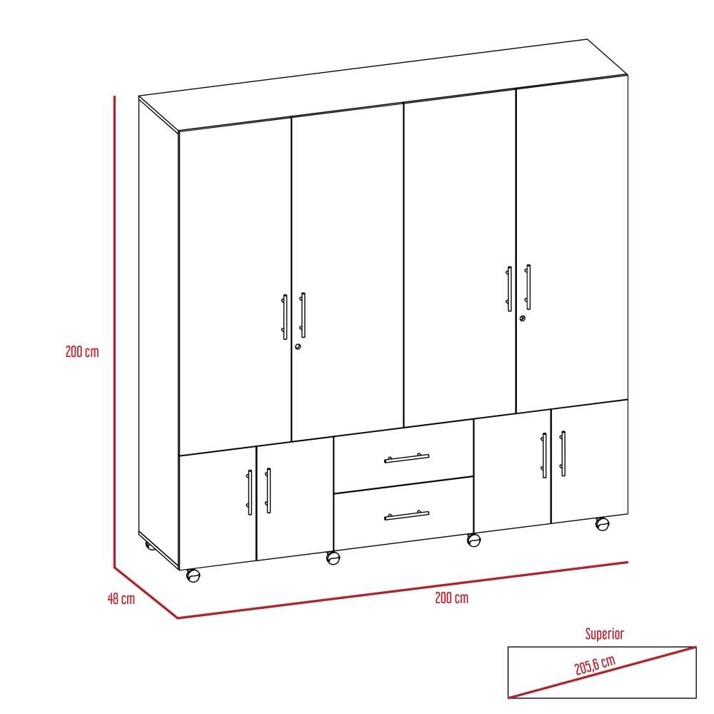 Closet Cantelmo Duna 200 cm con Ocho Puertas y Dos Cajones - Closets | Bylmo