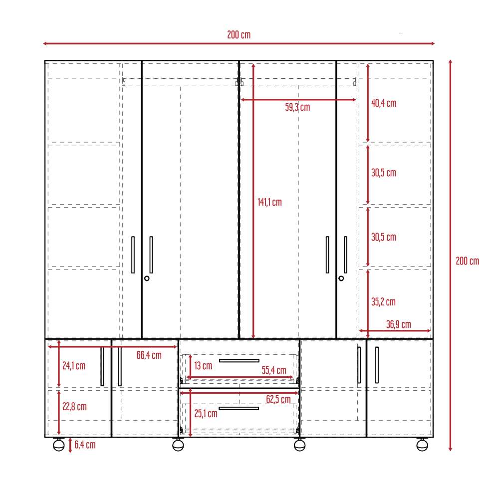 Closet Cantelmo Duna 200 cm con Ocho Puertas y Dos Cajones - Closets | Bylmo