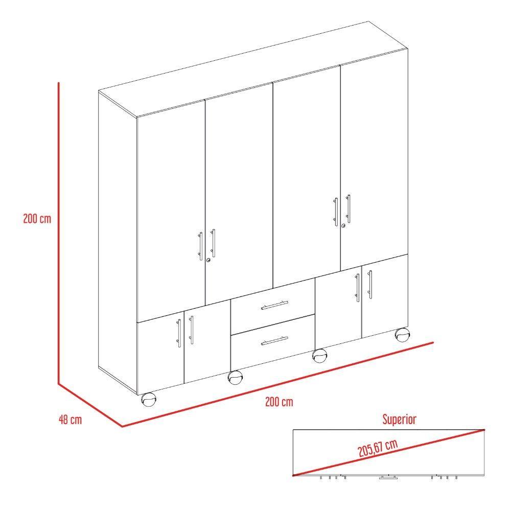 Closet Confort Miel 200 cm con Ocho Puertas y Dos Cajones - Closets | Bylmo