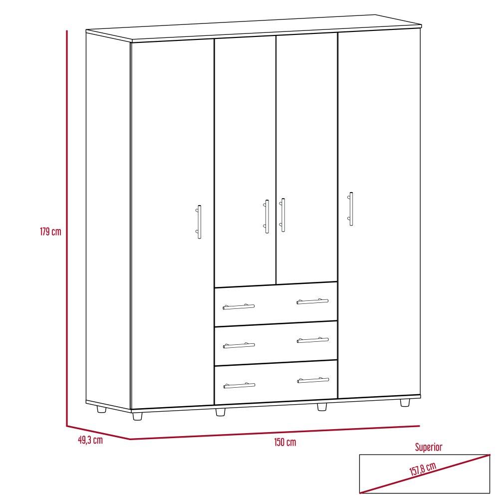 Closet Fontan Wengue 150 cm con Cuatro Puertas y Tres Cajones - Closets | Bylmo