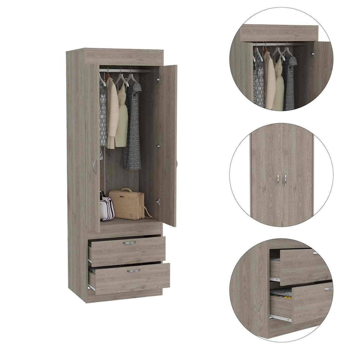 Closet Lisboa Ceniza 59x179cm con 2 Cajones sin Entrepaños - Closets | Bylmo