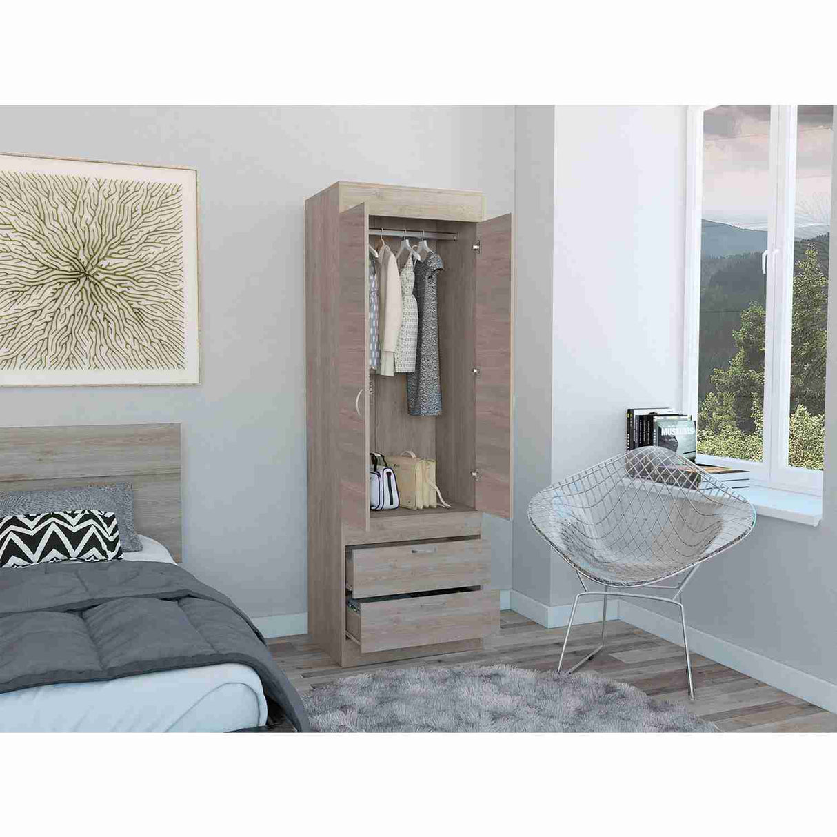 Closet Lisboa Ceniza 59x179cm con 2 Cajones sin Entrepaños - Closets | Bylmo