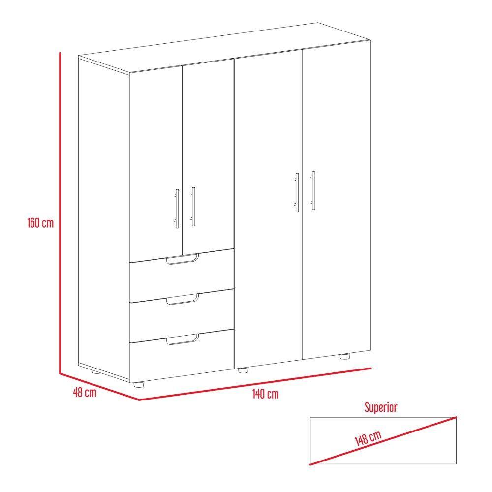 Closet Magno Wengue 140 cm con Cuatro Puertas y Tres Cajones - Closets | Bylmo