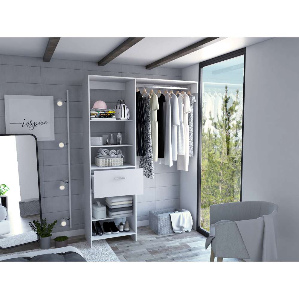 Closet Manchester Blanco 150x210cm con 1 Cajones con 3 Entrepaños - Closets | Bylmo