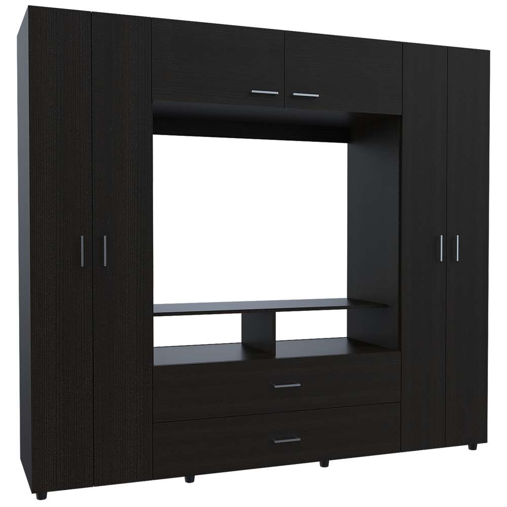 Closet Manila Wengue 198.4x179.9cm con 2 Cajones con 3 Entrepaños con Espacio para TV - Closets | Bylmo