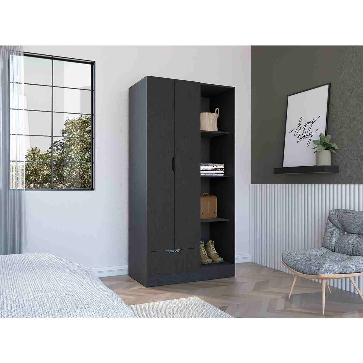 Closet Memphis Wengue 90x181cm con 1 Cajones con 3 Entrepaños - Closets | Bylmo