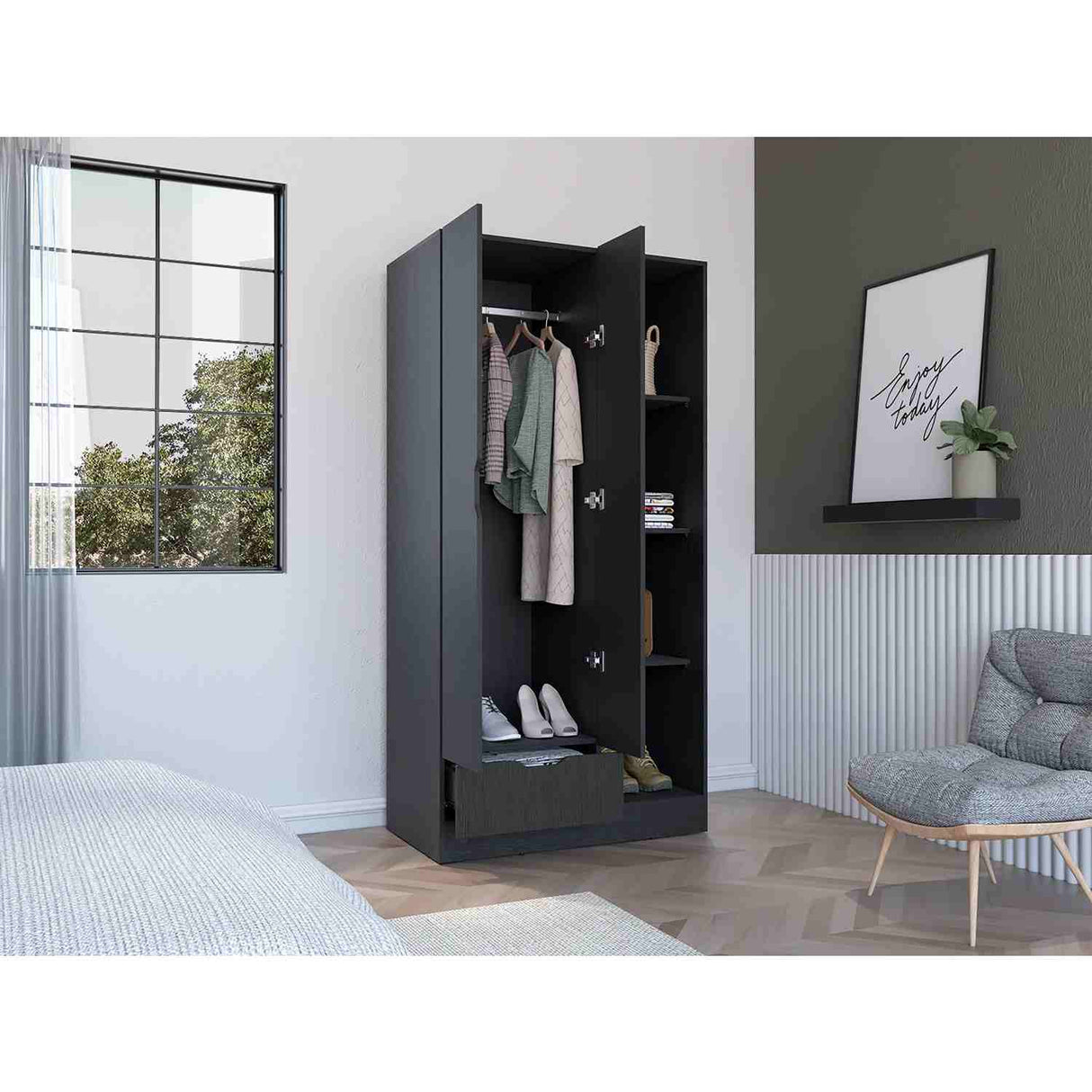 Closet Memphis Wengue 90x181cm con 1 Cajones con 3 Entrepaños - Closets | Bylmo