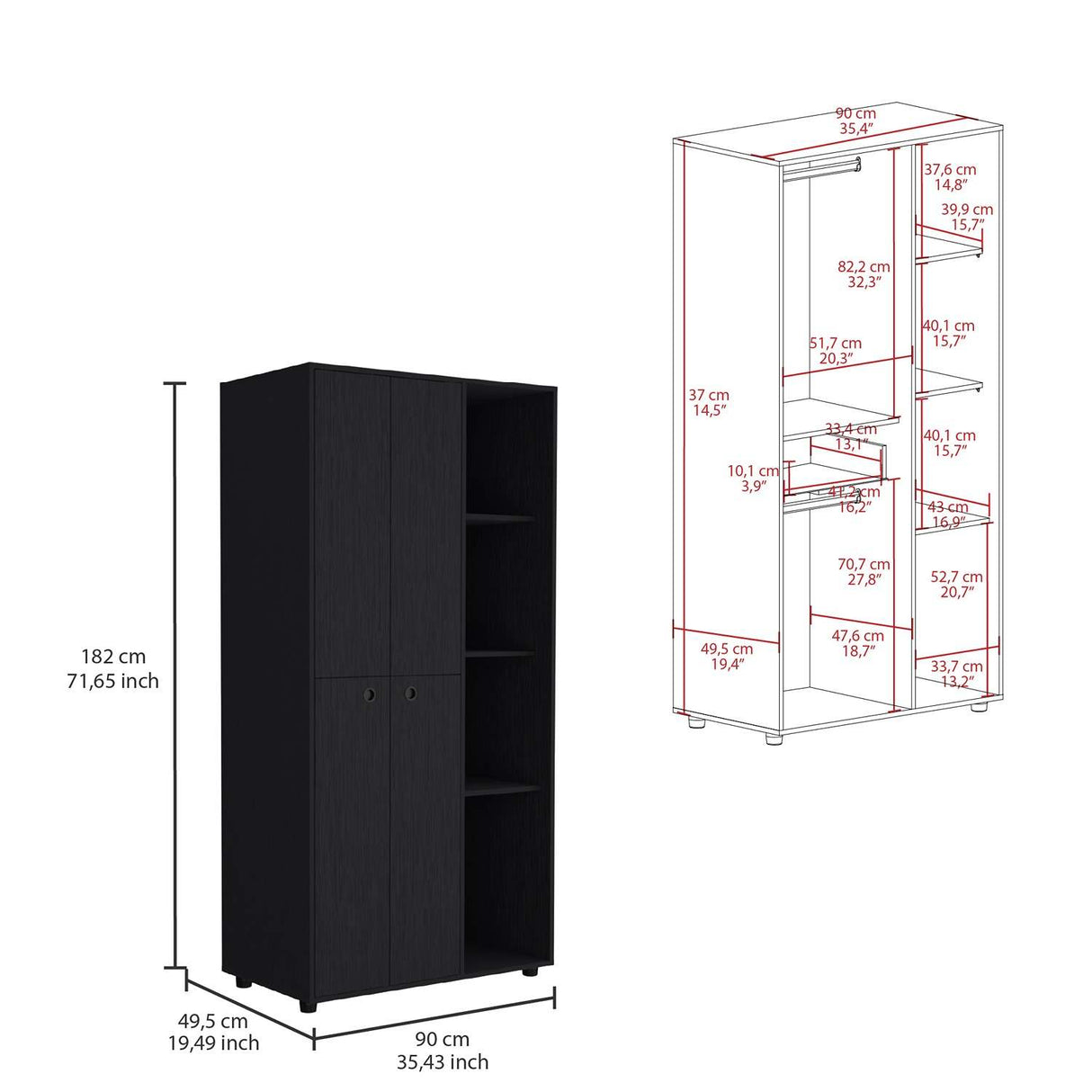 Closet Misuri Wengue 182 cm Con Colgadero de Ropa y Un Cajón - Closets | Bylmo