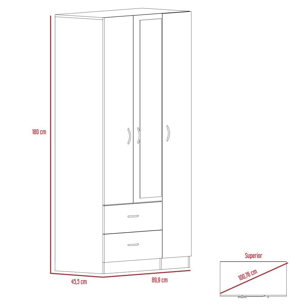 Closet Oporto Coñac 89 cm con Tres Puertas y Dos Cajones - Closets | Bylmo