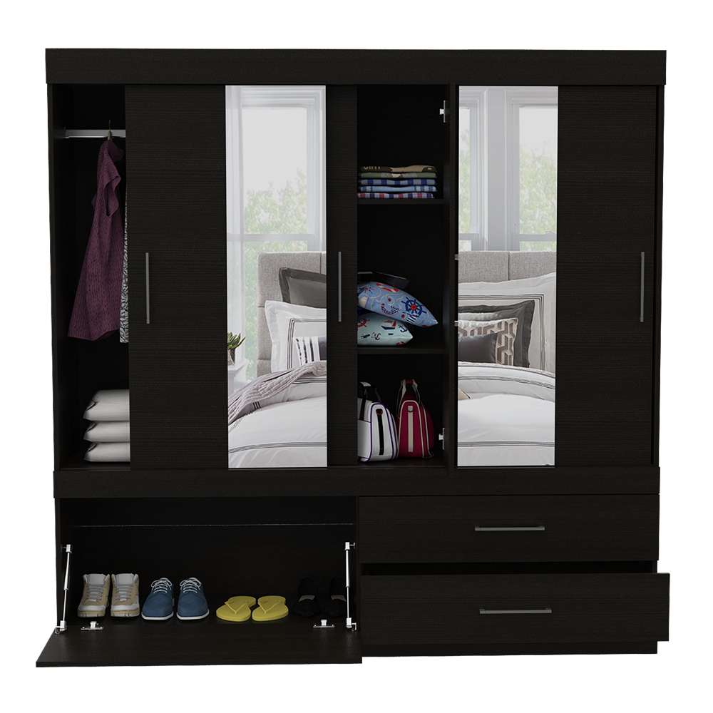 Closet Portofino Wengue 180 cm con Espejo, Cinco Puertas y Dos Cajones - Closets | Bylmo