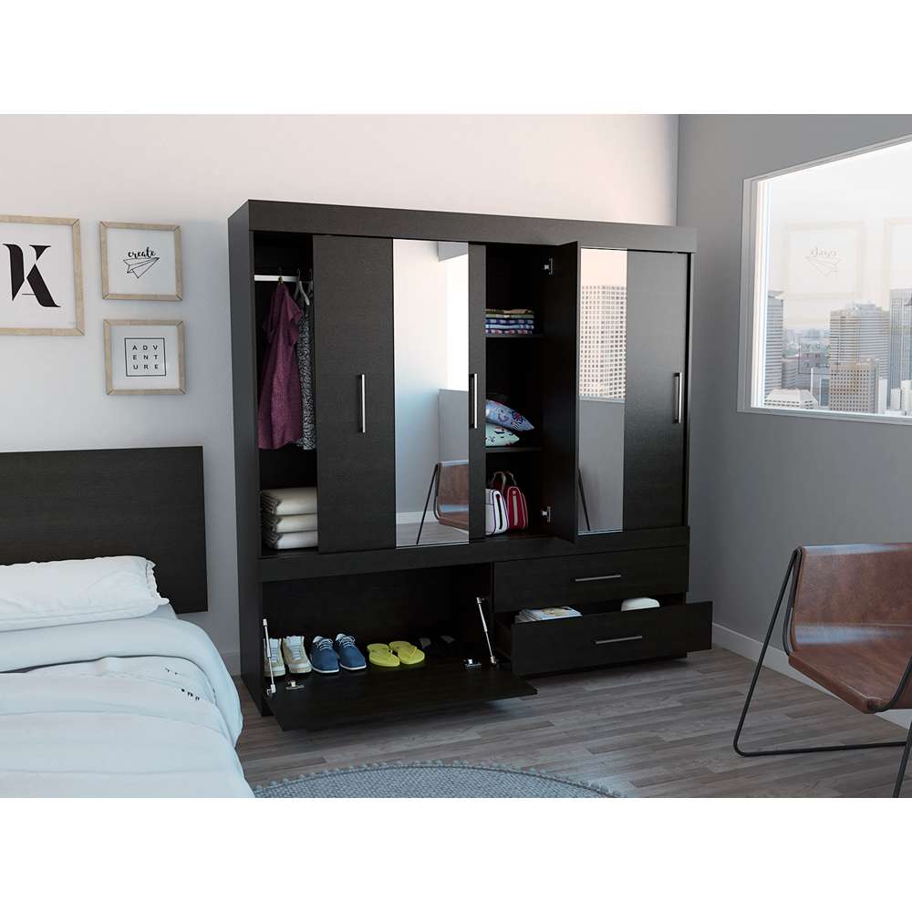 Closet Portofino Wengue 180 cm con Espejo, Cinco Puertas y Dos Cajones - Closets | Bylmo