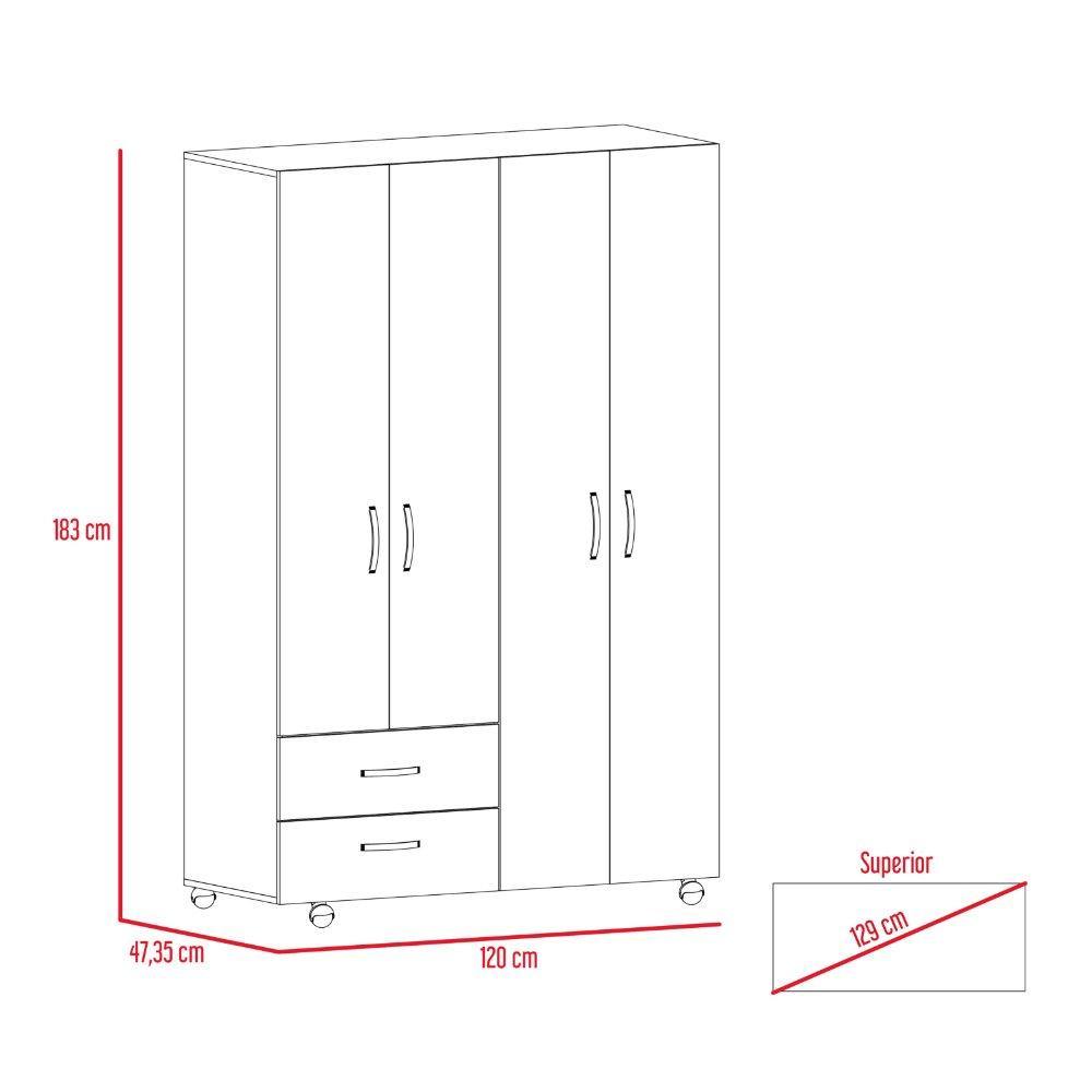 Closet River Blanco 120 cm con Cuatro Puertas y Dos Cajones - Closets | Bylmo