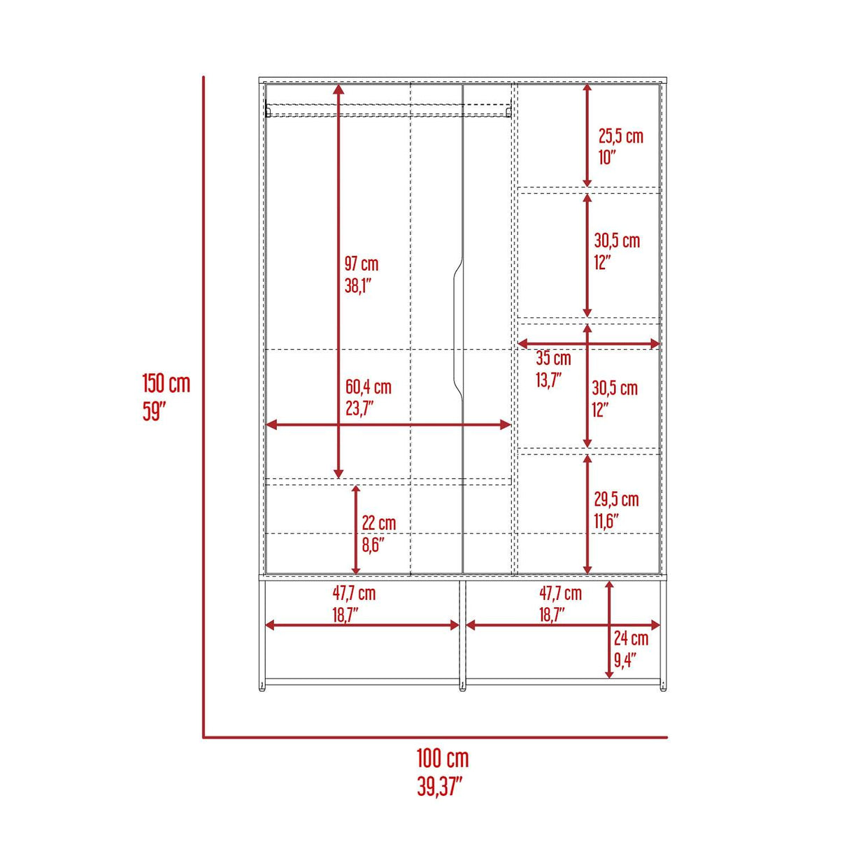Closet Rosie Duna 100x150cm sin Cajones con 4 Entrepaños - Closets | Bylmo