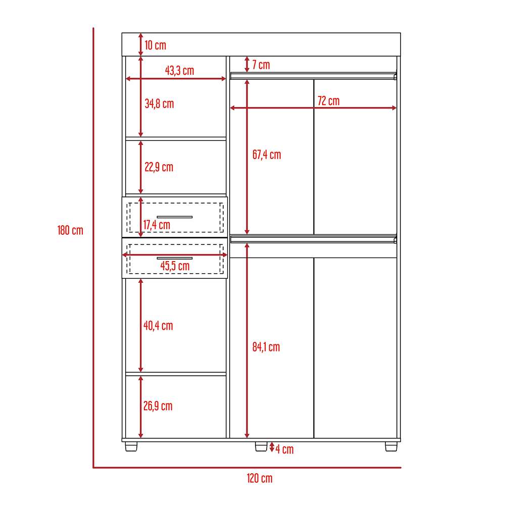 Closet Valencia Wengue 120 cm con Cuatro Puertas y Dos Cajones - Closets | Bylmo